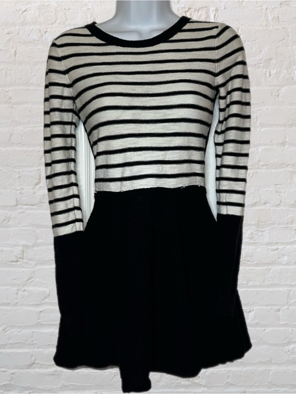 Express Black & White Striped Long Sleeve Mini Flare Sweater Dress in Size Small